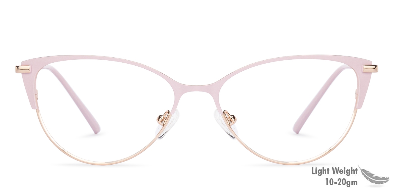 Pink Golden Full Rim Cat Eye Medium Size 53 Vincent Chase Steel