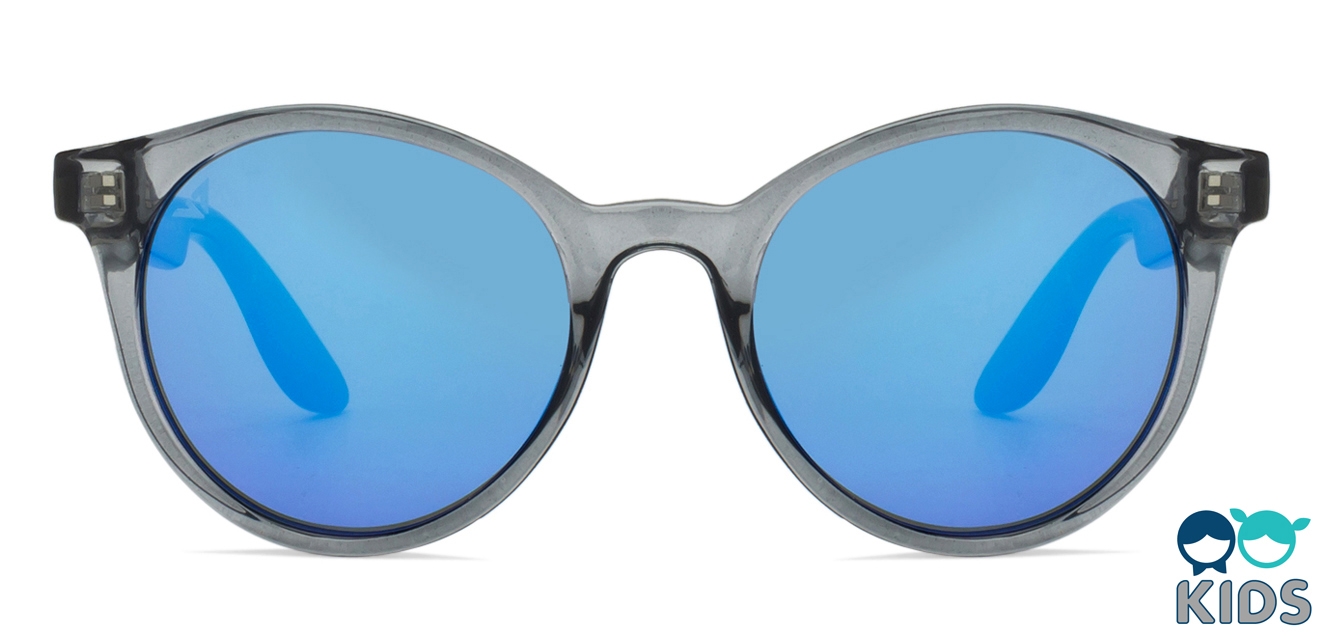 Grey Transpa Blue Mirror Full Rim Round Small Kids Size 46 Image Front