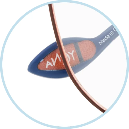 A boot print with the name “Andy” on the left temple tip