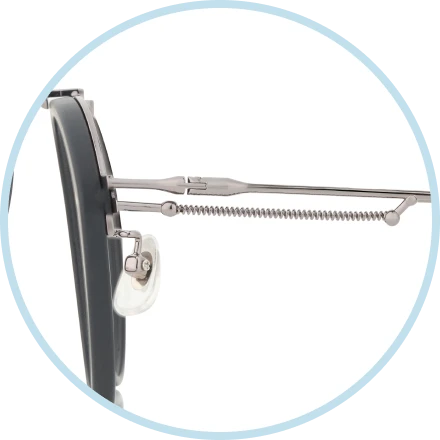 Metal temples feature braces-inspired details